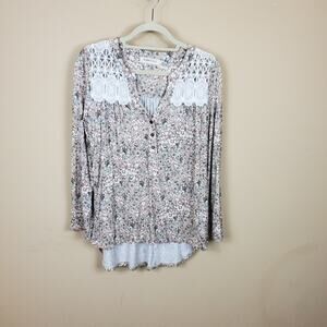 Moon & Sky Floral Long Sleeve Lace Detail Blouse Size S
